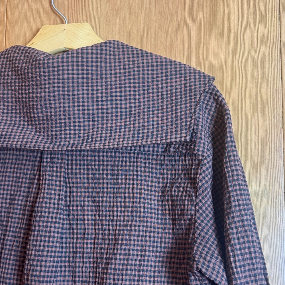 Zara Brown Checked Button-Down with Oversized Col… - image 6